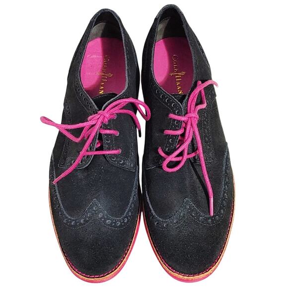 Cole Haan Lunargrand Wingtip Casual Oxford Shoes Pink Suede Leather Womens 6.5B - Picture 1 of 6
